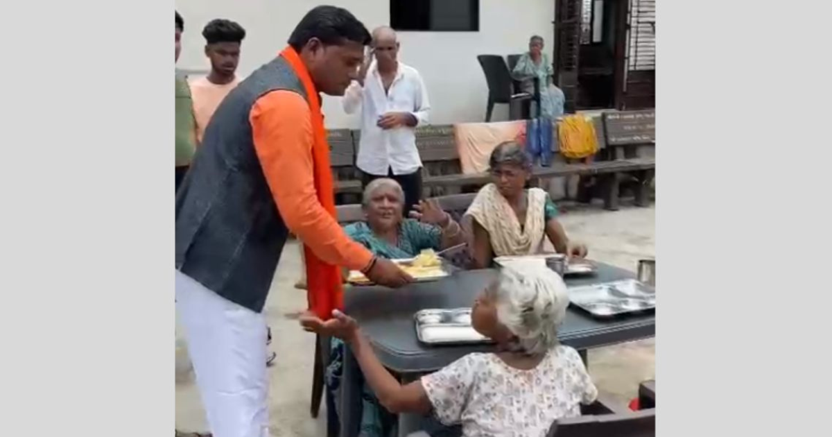 Hitesh Vishwakarma, the national president of the Shri Bajrang Sena, celebrated his 36th birthday by serving the elderly at an old age home.